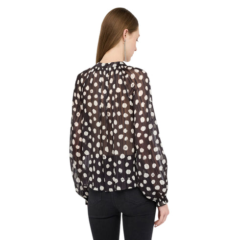 Blusa Donna in georgette, con laccetti e motivo a pois